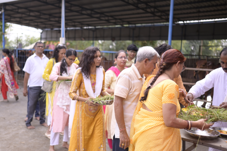 Devotees participating in Gopashtami